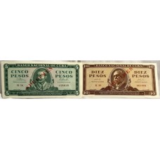 CUBA 1965-1966 . FIVE 5 - TEN 10 PESOS BANKNOTES . SPECIMEN